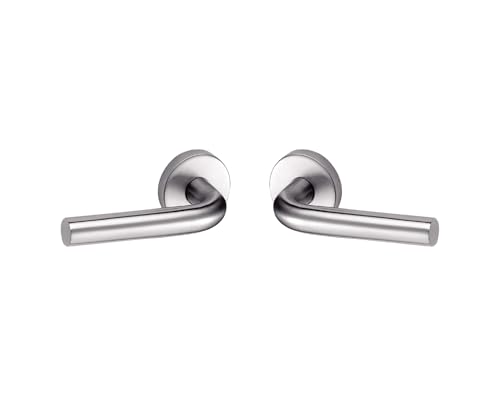 Vachette Poignée de Porte Linox - Béquille Droite sur Rosace Ronde - pour Portes Épaisseur 30 à 48 mm - en Acier Inoxydable - Carré de 7 mm - Rosace...