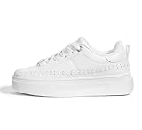 LUCKY STEP Platform Glitter Sneakers for Women Fashion Sparkly Bling Shiny Low Top Tennis Sneakers Faux Leather Casual Walking Shoes(White,6)