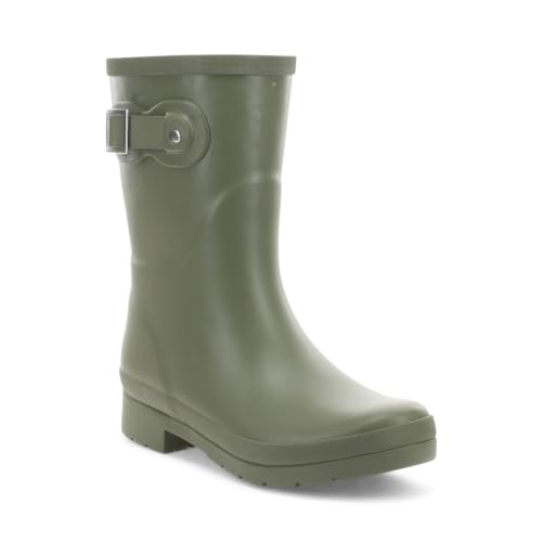 Image of Chooka Women's Waterproof Mid-Height Faux Fur Lined Pull-On Rain Boot | Ladies street style rubber boots, cozy plush interior, built for puddles, comfort insole, styled for every wet rainy day