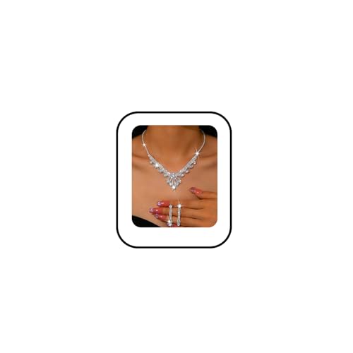 Image of MIFYNN Prom Jewelry Set for Women Rhinestone Necklace Earrings Set Sparkling Silver Crystal Necklace Earrings Sets Bridal Wedding Prom Costume Jewelry Sets for Women (Silver)
