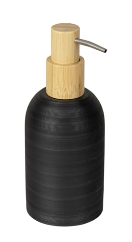 Distributeur de Savon Mod. Altavalle Accessoire Salle de Bain Noir élégant sur Pied en polyrésine et Bambou 0,25 l 7,5 x 18 x 8 cm élégant