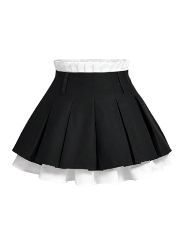SOLY HUX Women's Mini Skirt Pleated High Waisted Layered A Line Color Block Casual Skirts
