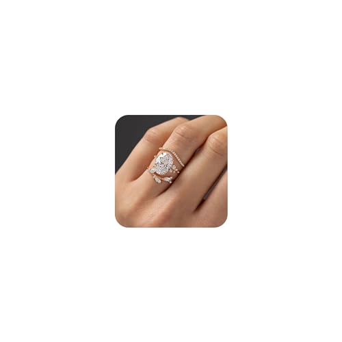 RKKOJJO 925 Sterling Silver Bridal Rings Sets AAA Cubic Zirconia CZ Full Diamond Engagements Rings Wedding 3 Pcs Promise Anniversary White Gold Rings for Women Size 6