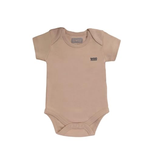 Organik Sertifikalı Kısa Kollu Bebek Zıbın Body Kimyasal İçermez%100 Pamuklu badi (Bej/Taş, 6-9 Ay)