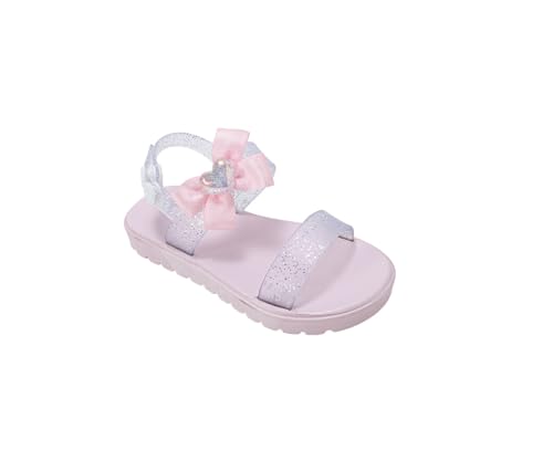 Image of bebe Girl's Flat Sandals - PCU Sandals with Flower, Bow, and Rhinestone Details for Toddler /Little Kid /Big Kid