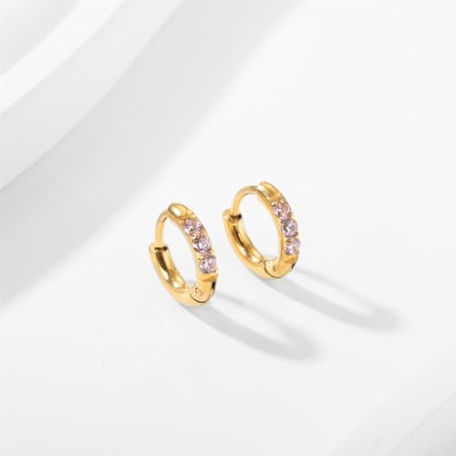 Image of Hypoallergenic Unisex Surgical Steel Small Cubic Zirconia Huggie Hoop Earring, Color Gold - Silver - Rose Gold - Black - Rainbow, Size 6mm- 12mm Safe for Sensitive Ear