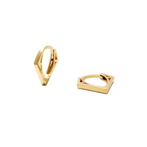 14K Real Gold Triangle Huggie Hoop Earrings for Women