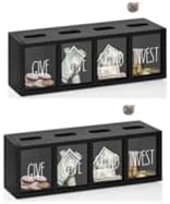 Piggy Bank for Kids, Saving Box for Adults for Bills and Coins, Money Box for Cash, Wood Money Saving Box for Boys and Grils,Give Save Spend Kids Piggy Bank (Black-Large set2)