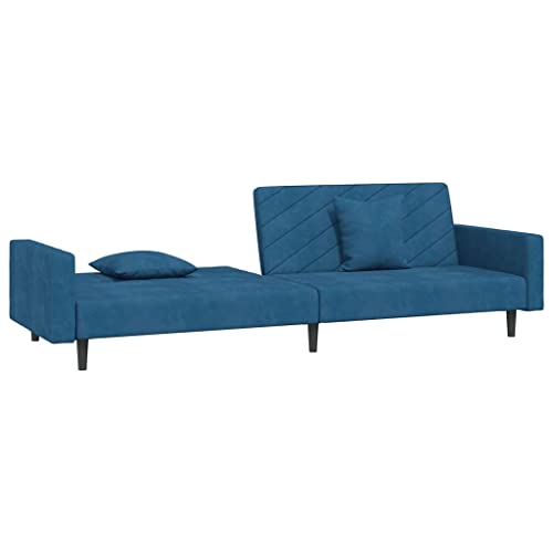 Sofá cama de 2 plazas moderno, sofá cama plegable de terciopelo azul con cojines 5