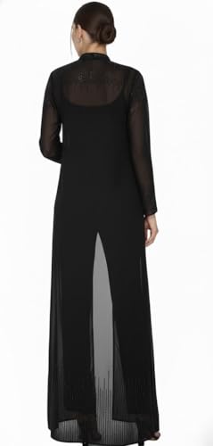 Image of Matelco Women Georgette Floor Length Hand Embroidered Embellished Longline Front Open Shrug Dress