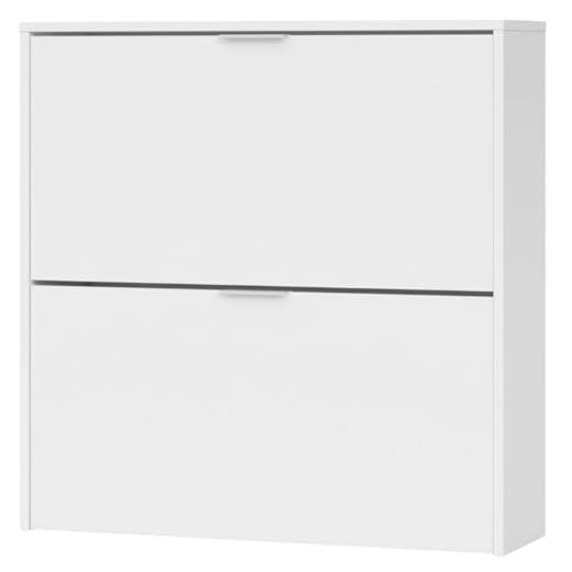 Habitdesign Zapatero 2 Puertas, Mueble Zapatero Estrecho, Acabado en Color Blanco, Medidas: 75 cm (Ancho) x 76 cm (Alto) x 22 cm (Fondo)