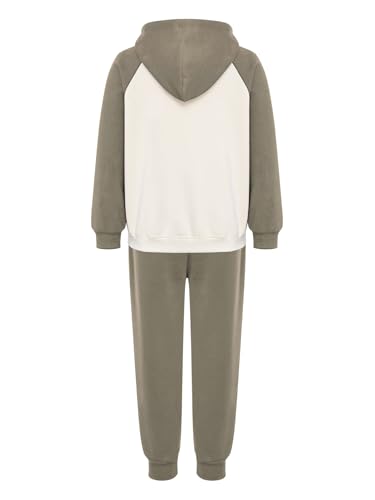 Image of YiZYiF Kids Boys Fleece Lined Sweatshirts Outfit Long Raglan Sleeves Hoodie And Jogger Pants Activewear Set