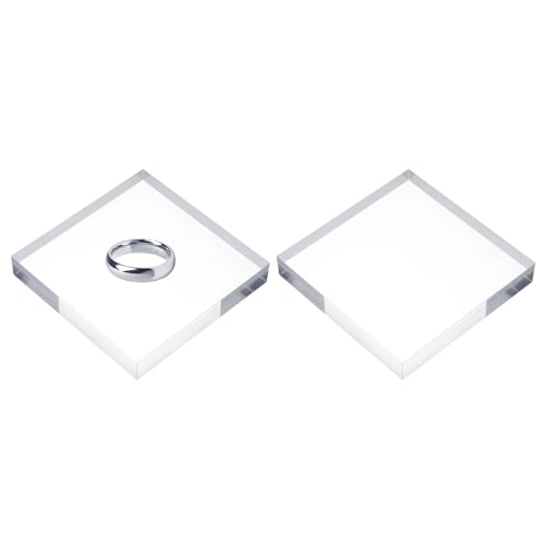 sourcing map 2 bloques de exhibición cuadrados acrílicos, 127 x 127 mm, base transparente para exhibición de joyas, soporte elevador de cubo pulido, base de exhibición para anillos, joyas, cosméticos,