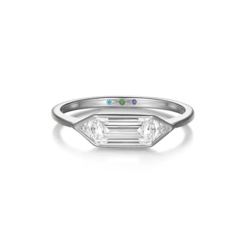 Full Moissanite Geometric Trinity Ring S925 Sterling Silver 4x8mm Rectangular & Triangle Stones Inner 3 Crystals Bridal Daily Gift
