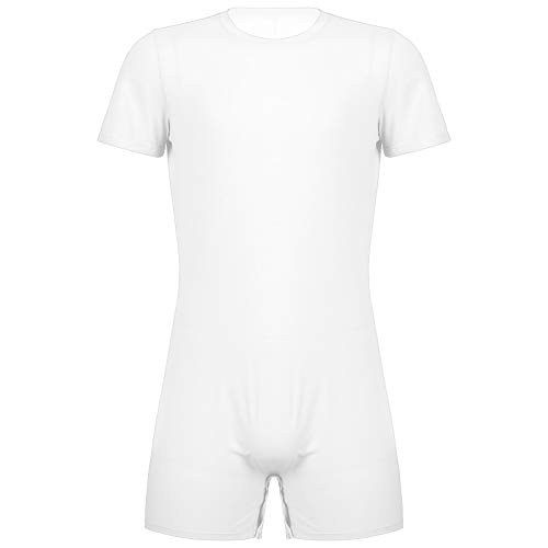 JEATHA Herren Overall Kurzarm/Ärmellos Body Männerbody aus Baumwolle Einteiler Bodysuit Unterhemd mit Druckknöpfen im Schritt Unterwäsche Sportbody Weiß Boxershorts XL