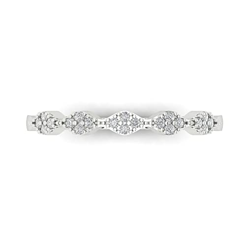 0.1 ct Brilliant Round Cut Created Clear Diamond 14k White Gold Stackable Designer Bridal Wedding Band Ring