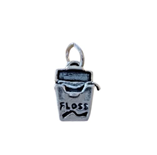 Sterling Silver 3D 14x10mm Dental Floss for Teeth Dentist Charm Jewelry Making For You