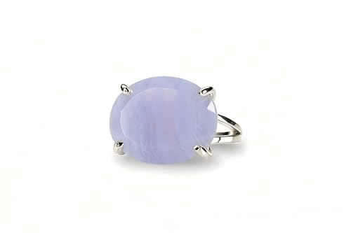 Bague en agate bleue de prestige, solitaire ovale en argent sur mesure