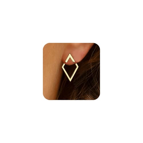 Boho Square Stud Earrings Jackets, Minimalist Geometric Stainless Steel Gold Ear Stud Earrings Front Back Earrings for Women