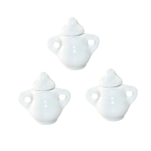 HOLIDYOYO 3個 ミニチュア製シュガーポット ドールハウスキッチン用 白色滑らか質感 ティーパーティーアクセサリー インテリア装飾おままごと