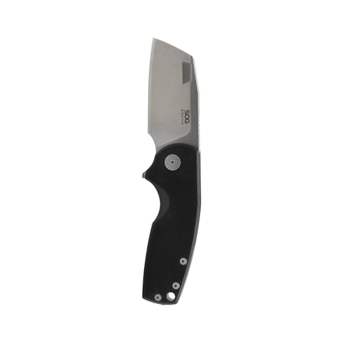 SOG Stout FLK Cleaver Daily Carry Folding Knife| G10 & Steel Handle | CRYO D2 Steel Blade| Short-Blade Frame Lock Folder, Black/Stonewash