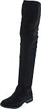 BAMBOO Montana-53 Women's Stretch Side Zipper Snug Fit Thigh High Riding Boots,Black Suede,6.5