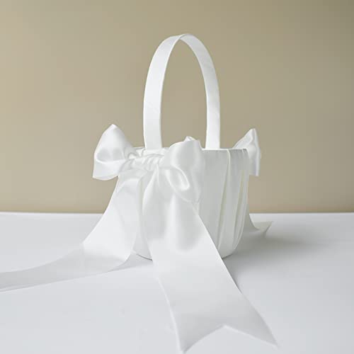 Atailove Flower Girl Basket And Ring Bearer Pillow Set- Cute Cherish Wedding Flower Baskets And Pillow(Ivory) #TOP2