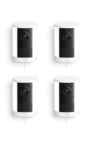 Image of Ring Spotlight Cam, Plug-In (newest model), Home or business security, Wide-Angle Retinal 2K Video, 6x Enhanced Zoom, Motion-Activated Spotlights, 4-Pack, White