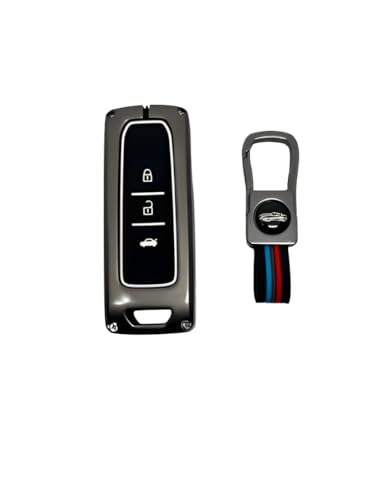 Image of BKN Luxury Metal Soft Car Key Cover Shell with Keychain & Full Protection Compatible with MG Hector 3 Button Smart Key Cover Full Metal Protections Special Feature Visible in Low-Light Conditions