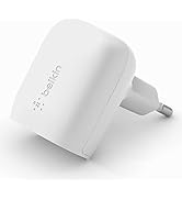 Belkin cargador de pared rápido USB Tipo C Power Delivery de 20 W, certificación USB-C PD 3.1 PPS...