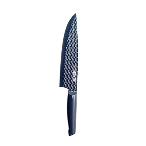 Blue Diamond Sharp Stone, Coutellerie en Inox Antiadhésif, Couteau de Chef de 20 cm avec Gaine de Protection, Texture de la Lame Imitant le Diamant, Résistant au Lave-vaisselle, Coloris Bleu