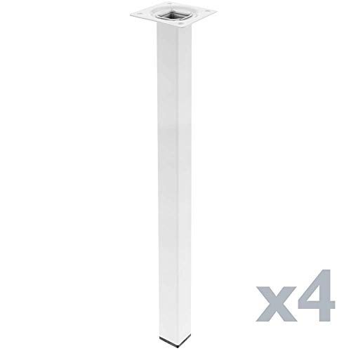 PrimeMatik - Pies Cuadrados para Mesa y Mueble. Patas en Acero Blancas de 75cm 4-Pack