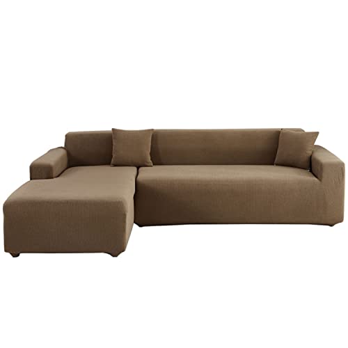 Housse canapé d'angle convertible 4 places marron élastique - 2