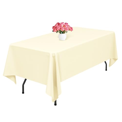 Lumaycens 1 Pack Beige Polyester Tablecloths,60 x 102 Inch for 6ft Rectangle Table Cloth Washable and Reusable Stain and Wrinkle Resistant for Wedding Party Banquet Camping Restaurant Decoration