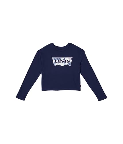 Levi's® Girl's Long Sleeve High-Rise Graphic T-Shirt (Big Kids) Peacoat SM (7-8 Big Kid)