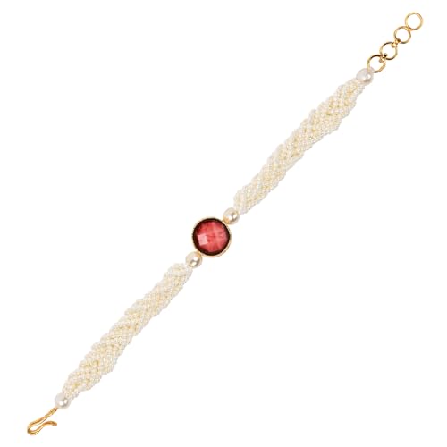 Image of I Jewels Designer Kundan Pearl beaded Bhaiya Bhabhi Lumba Rakhi Bracelet Combo Set With Roli Chawal & Rakshabandhan Greeting Card