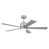 Craftmade McCoy 52' Indoor Ceiling Fan | 5-Blade Brushed Polished Nickel | Integrated 18W Dimmable 3000K LED Light | Hardwired Wall Control, 4-Speed Reversible Motor | Rated for Indoors Only