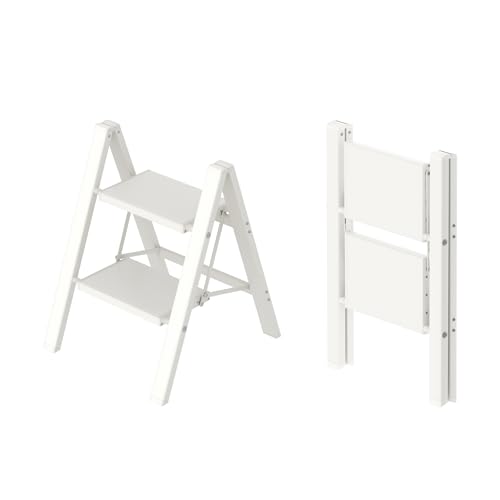 Taranta Escalera de 2 escalones, taburete plegable ligero de aluminio de 2 escalones con pedal ancho antideslizante, escalera de 330 libras de capacidad para el hogar, cocina, oficina, color blanco