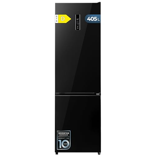Cecotec Frigorífico Combi No Frost de 405L Bolero CoolMarket Combi 405 MC Elite Black Glass D. 200 cm de Alto, 59,5 cm de Ancho, Clase D, MetalFlex Cooling, Fresh Flex, Interior en Elite Grey, Negro