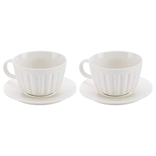 Dualit Tasse Cappuccino en Porcelaine Blanche (2 Tasses et 2 Soucoupes) - Service Café Porcelaine/Cendre d’Os - Micro-ondes et Lave-vaisselle - Tailles Espresso Disponibles