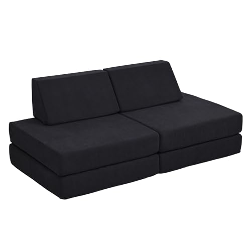 IKIFLY ソファベッド 2人掛け フロアソファ 6WAY 低い座椅子 折りたたみソファ ローソファ 省スペース 多機能 こたつ用 リビング 寝る 一人用 コンパクト クッション付き ふわふわ おしゃれ 1人暮らし 圧力分散 リクライニング 1人掛け 組み立て不要(幅120x奥行67x高さ46cm, ブラックグレー)