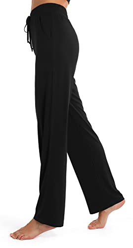 Urban CoCo Women's Straight Leg Long Pants Elastic High Waist Drawstring Casual Trousers with Pockets3
