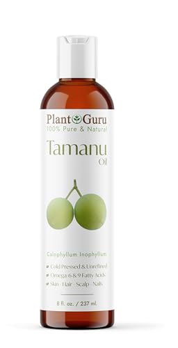 Plant Guru Tamanu Oil 8 fl. oz. ColdPressed 100% Pure & Natural Unrefined Carrier Oil for Skin Face Body & Hair Moisturizer. Ideal for DIY Creams Lotions Soaps & Lip Balms.