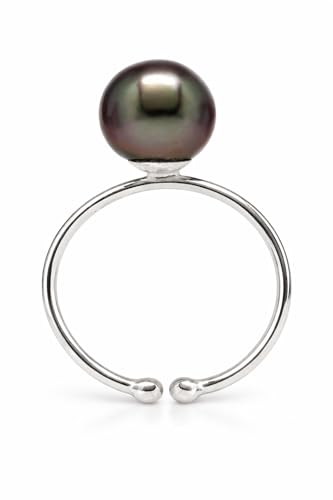 PERORNO Bague Perle de Tahiti Véritable 9 mm Ronde Lustre Élevé en Argent Sterling 925,...