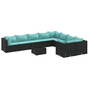 vidaXL Garten Sofa Garnitur 10-TLG., Gartenm?Bel Set mit Kissen, Sitzgruppe für Garten Terrasse, Lounge Sitzgarnitur Modular, Schwarz Poly Rattan