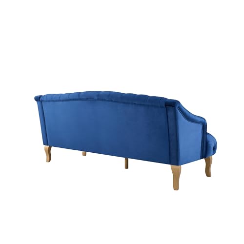 Image of Merax 3 Seater Velvet Couch Sofa with Hi-Back & Solid Wood Birch Legs, Mid-Century Modern Style Deep Seat Upholstered Couches for Living Room, Bedroom, Apartment Furniture, Dark Blue