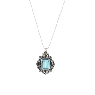 Sangeeta Boochra 925 Sterling Silver Aqua Quartz Pendant with chain|Fine Jewellery for Women & Girls| Certificate of Authenticity and 925 Stamp | Handcrafted
