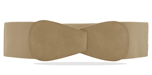 Van Der Rich ®   Cinturón Obi Elástico Ancho Extensible 7 cm   Mujer (Marrón claro, TU)