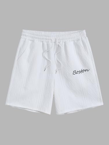 Image of Geometric Jacquard Textured Letter Embroidered Short Sleeves T-shirt Or Drawstring Shorts -Co-ord Available(Shorts White /M)