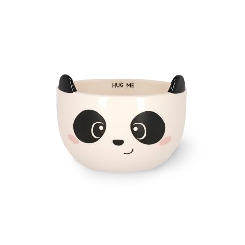 LEGAMI - Steingut Müslitasse Guten Morgen Thema Panda Frühstücksbecher Mikrowellengeeignet Spülmaschinenfest Fassungsvermögen bis zu 400 ml 12 x 9 cm